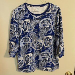 Kim Rogers Petite Small 3/4 Sleeve Paisley Top